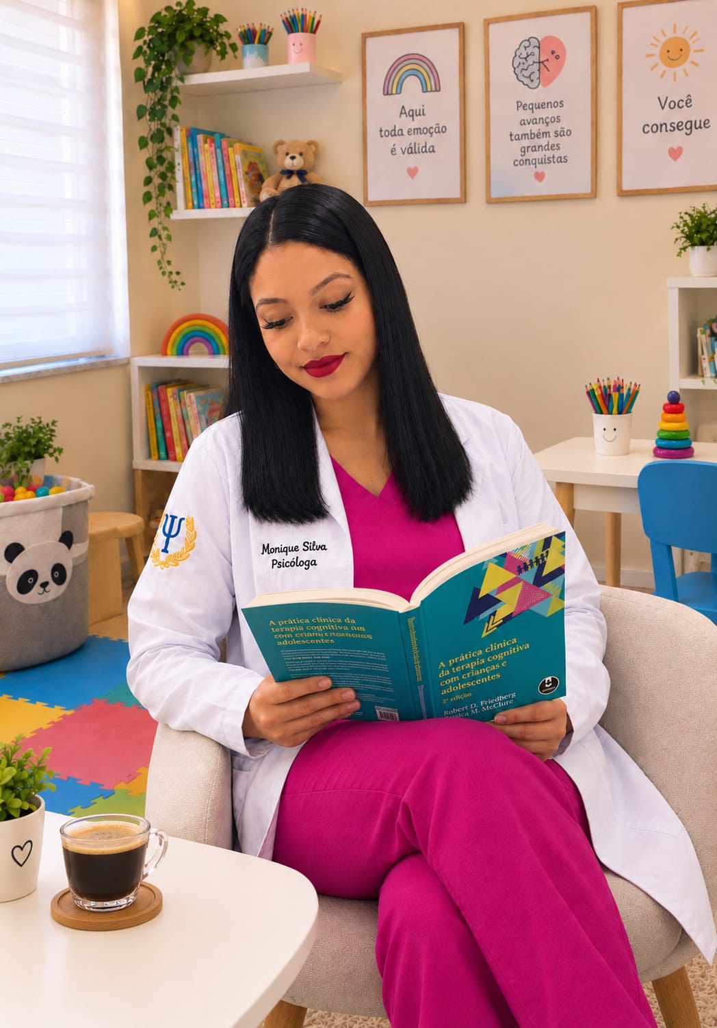 Monique Silva em ambiente infantil acolhedor